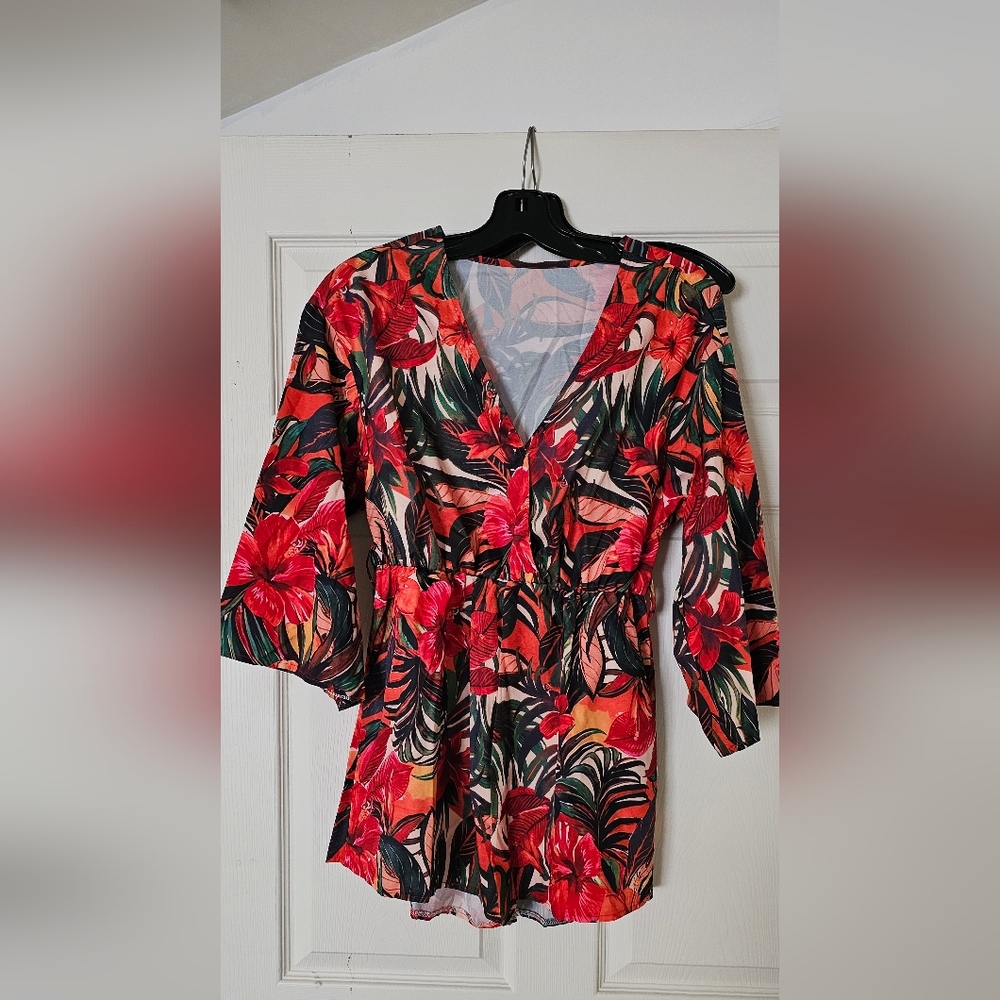 SHEIN Red and Black Floral Jumpsuit
